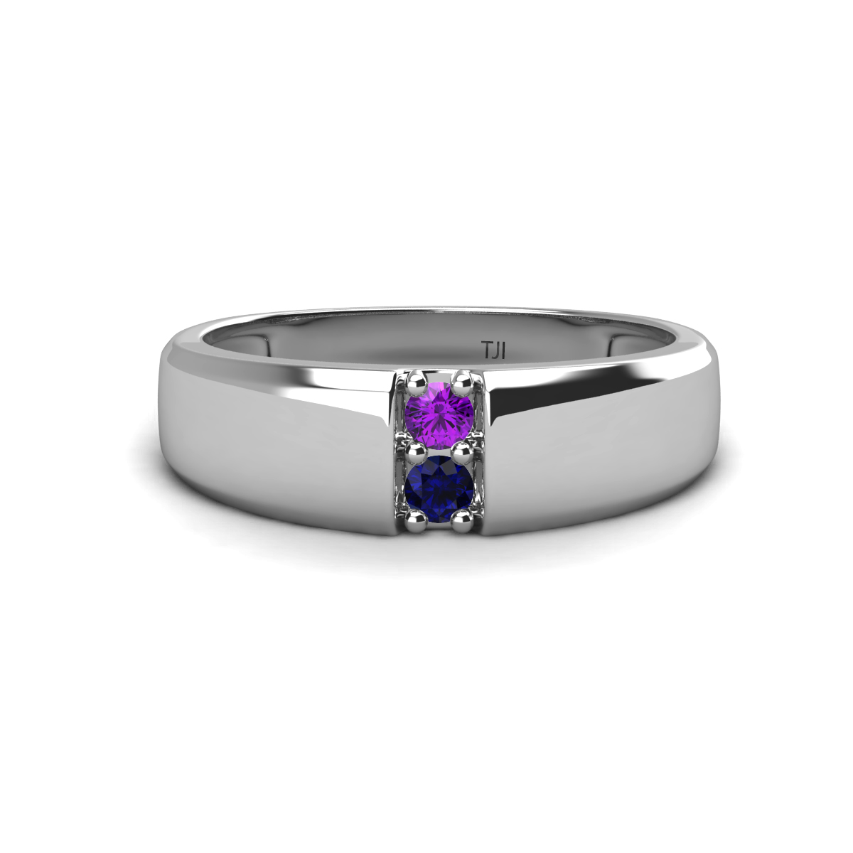 Ethan Amethyst and Blue Sapphire 2 Stone Men Wedding Ring (7.80 mm) 